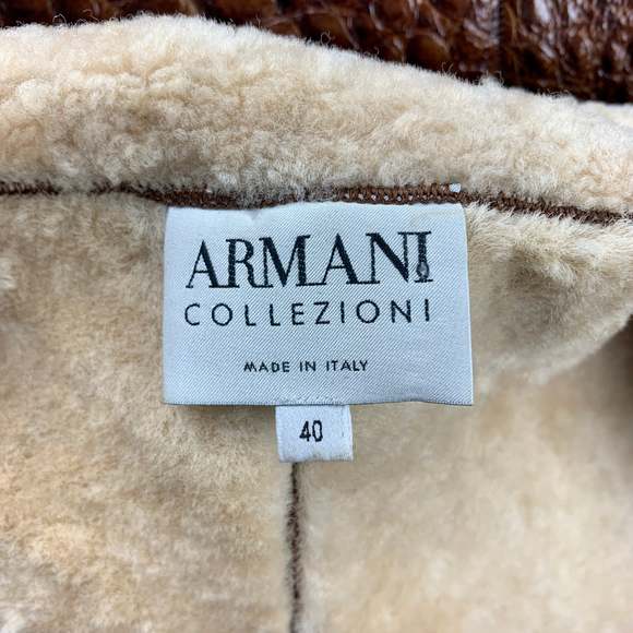 ARMANI COLLEZIONI Size 6 Brown Embossed Leather Jacket - Picture 6 of 6